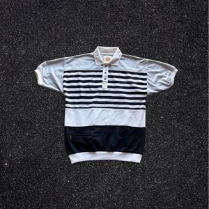 Greenline International Vintage Striped Colorblock Polo Shirt Mens Medium Black